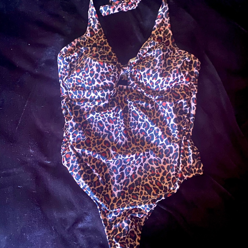 Leopard print one piece swimsuit